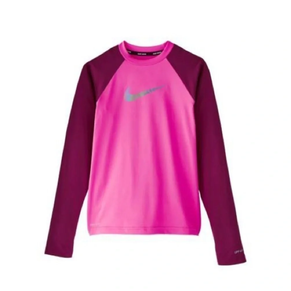 Nike Swim Flash Colorblocked Hydroguard Rash Guard Swimsuit Top Pink